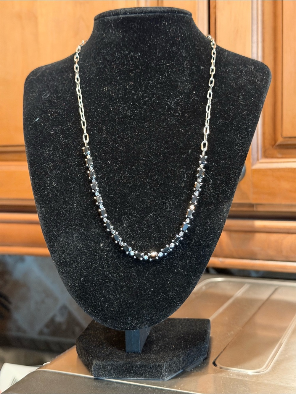 Black Spinel Paperclip Chain Necklace - Women Jewelry